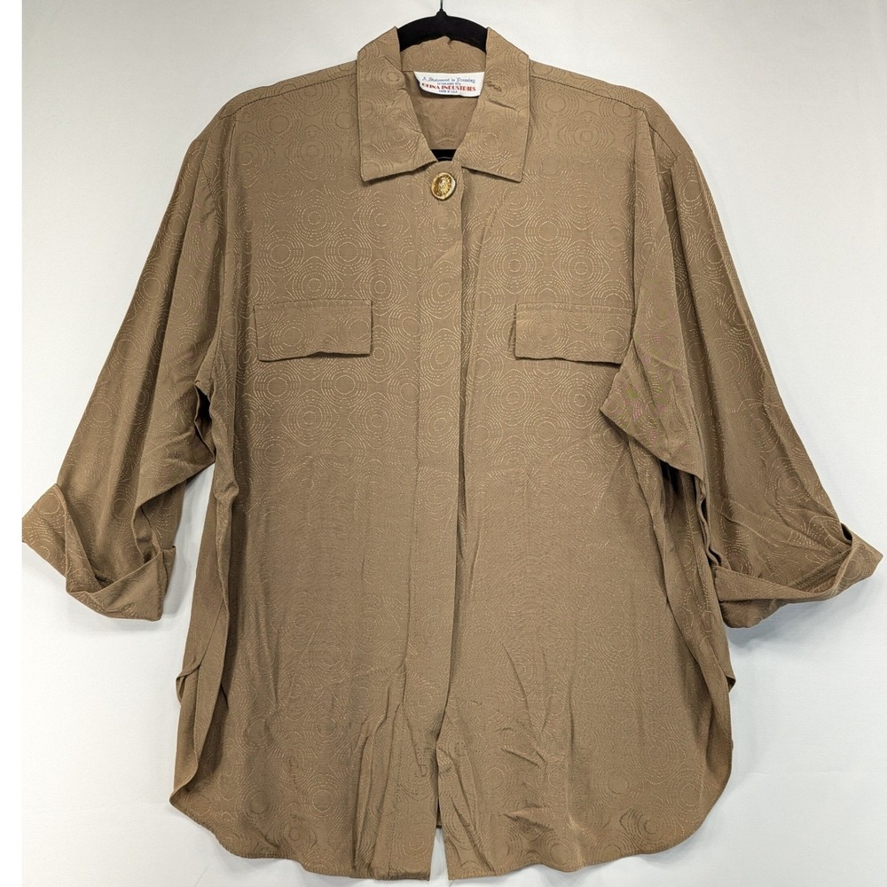 Reina Industries Button Up Shirt Tan Textured Circles Size XL